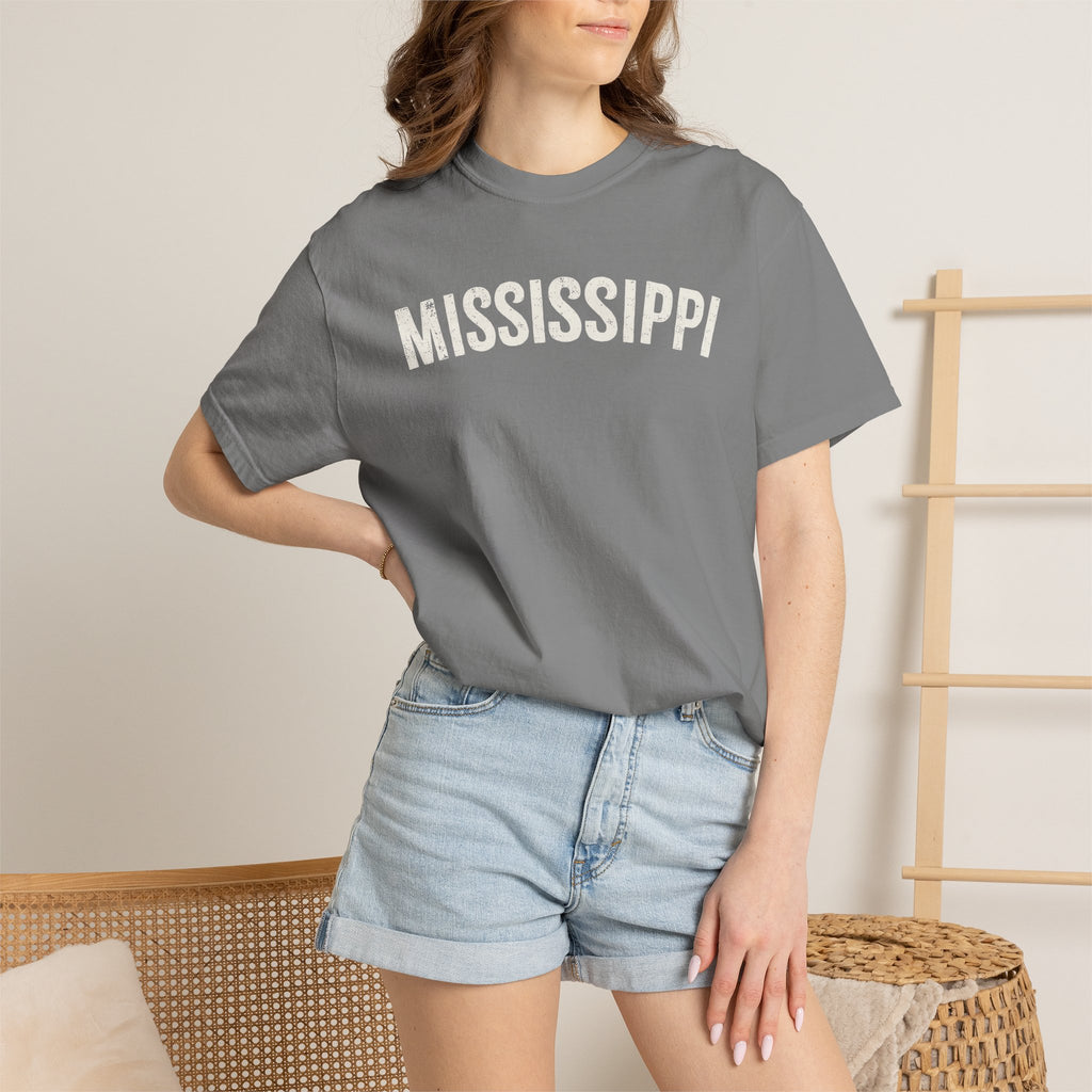 Mississippi Arch Tee - Bone Color Lettering