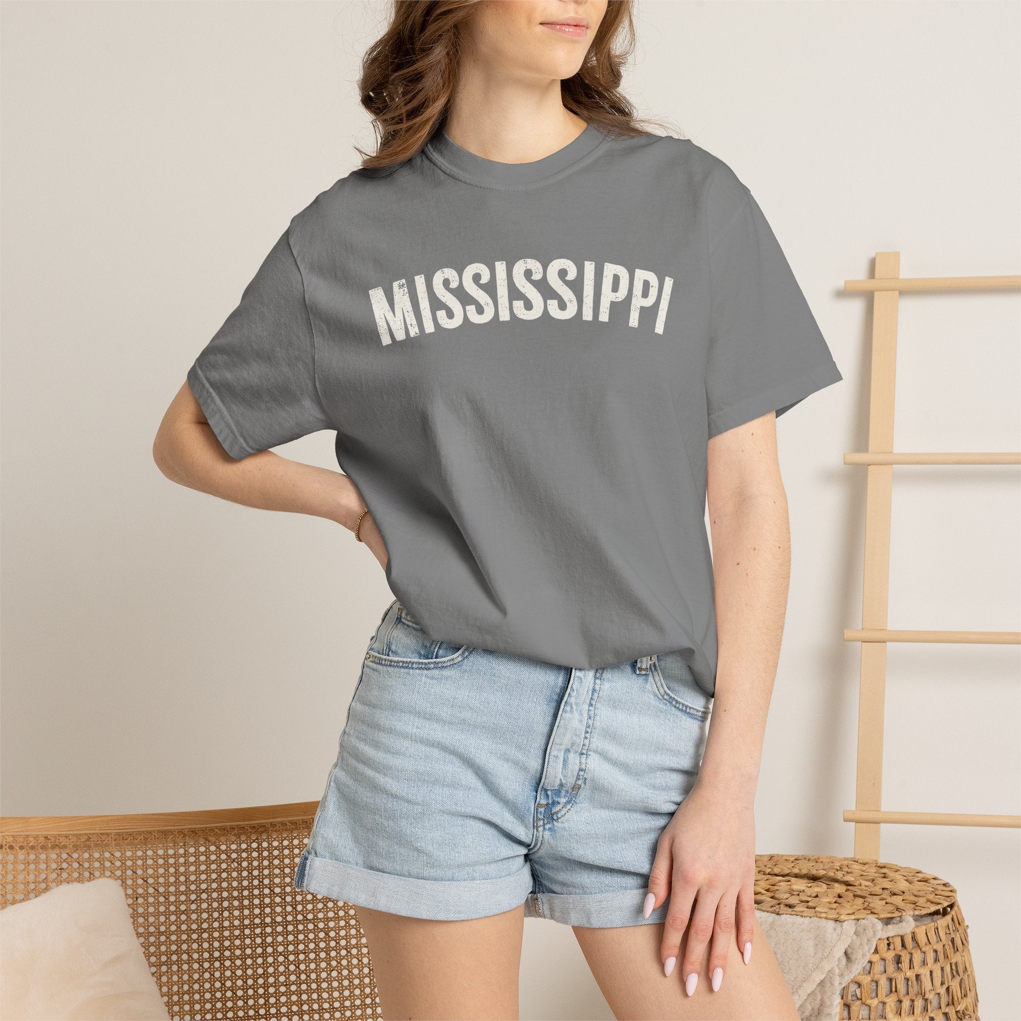 Mississippi Arch Tee - Bone Color Lettering