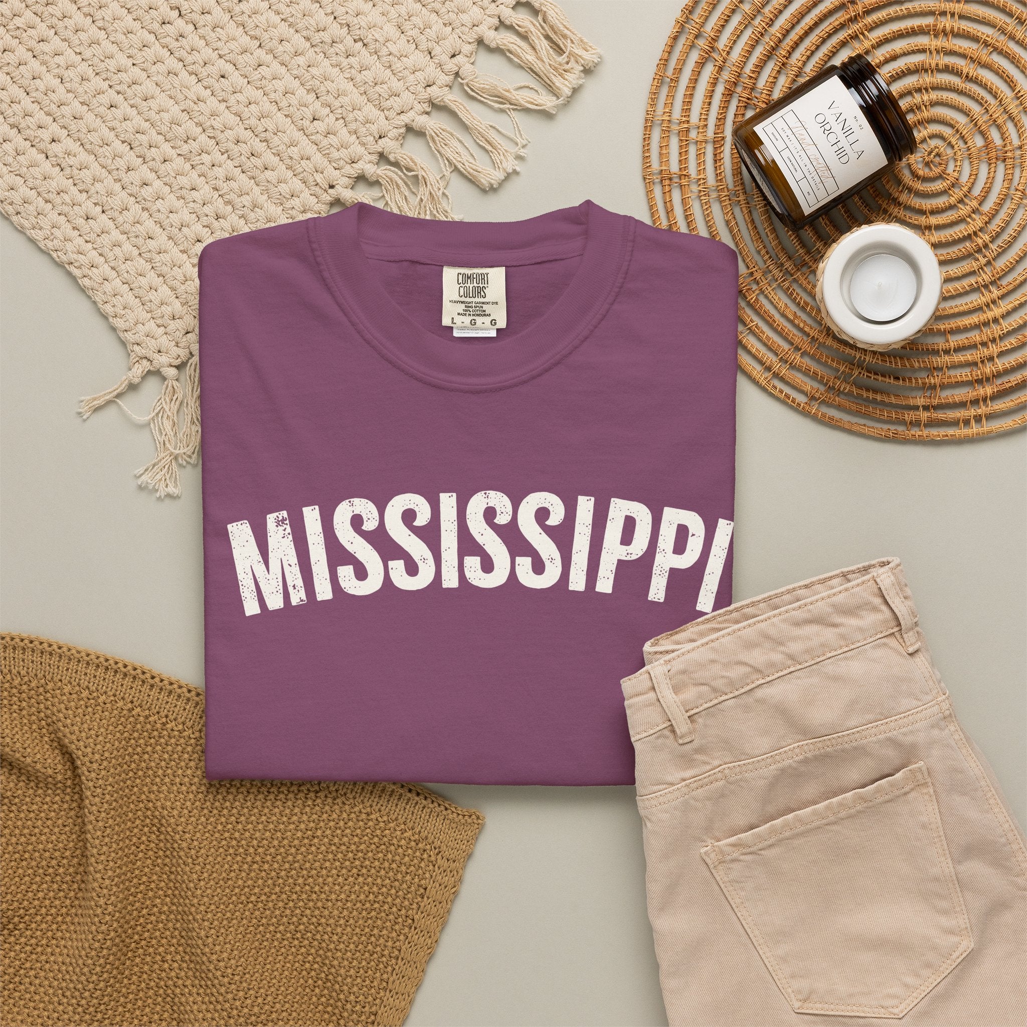 Mississippi Arch Tee - Bone Color Lettering