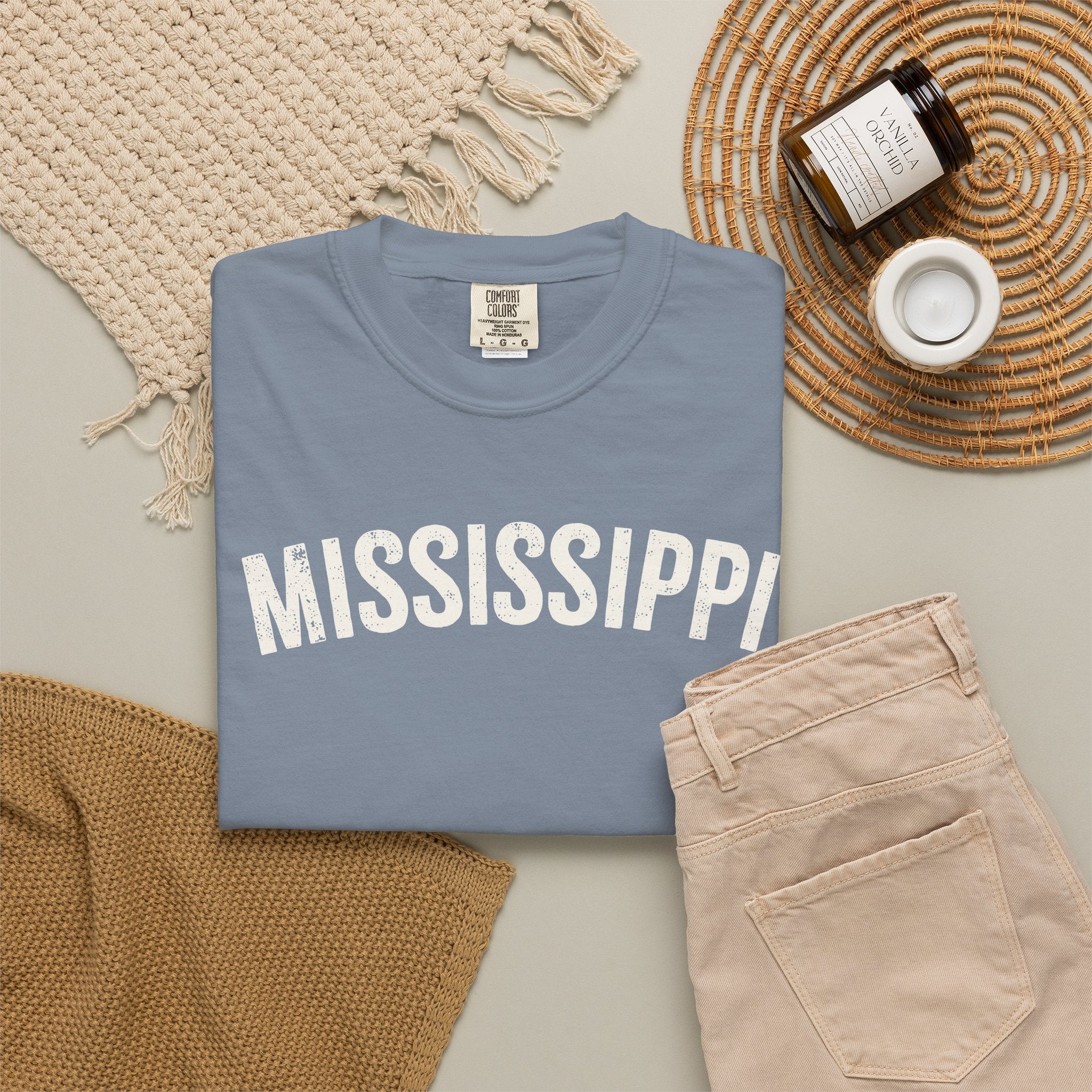 Mississippi Arch Tee - Bone Color Lettering