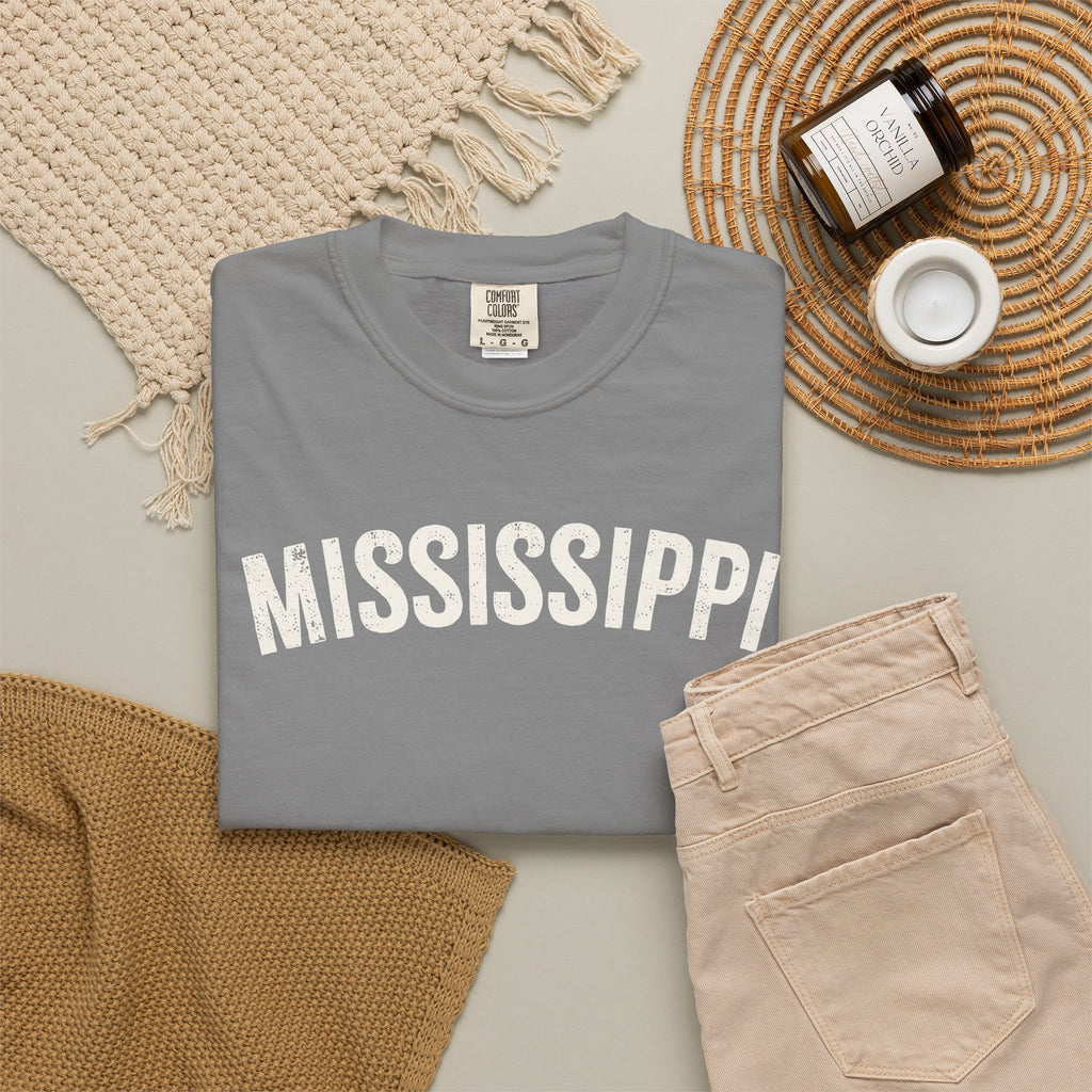 Mississippi Arch Tee - Bone Color Lettering