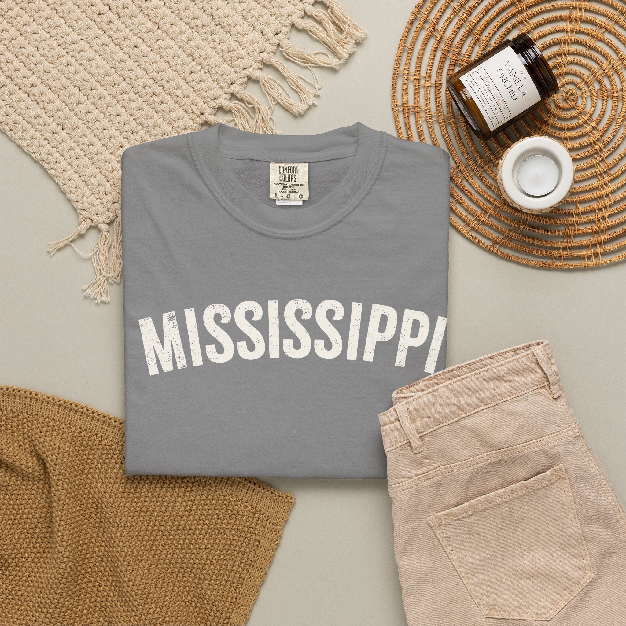 Mississippi Arch Tee - Bone Color Lettering