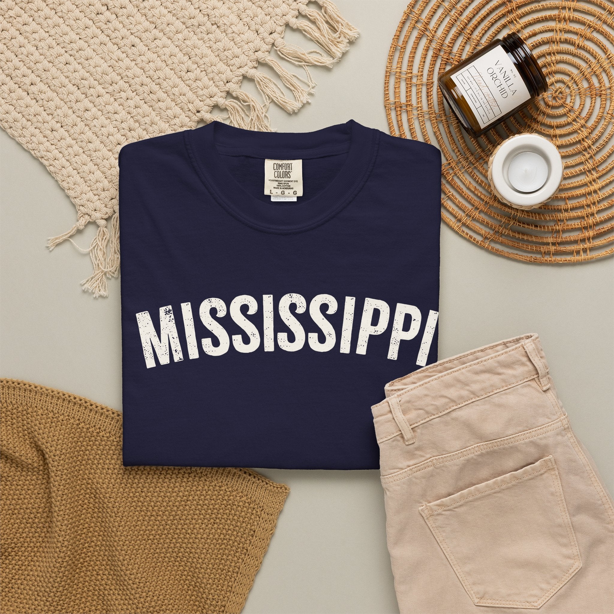 Mississippi Arch Tee - Bone Color Lettering