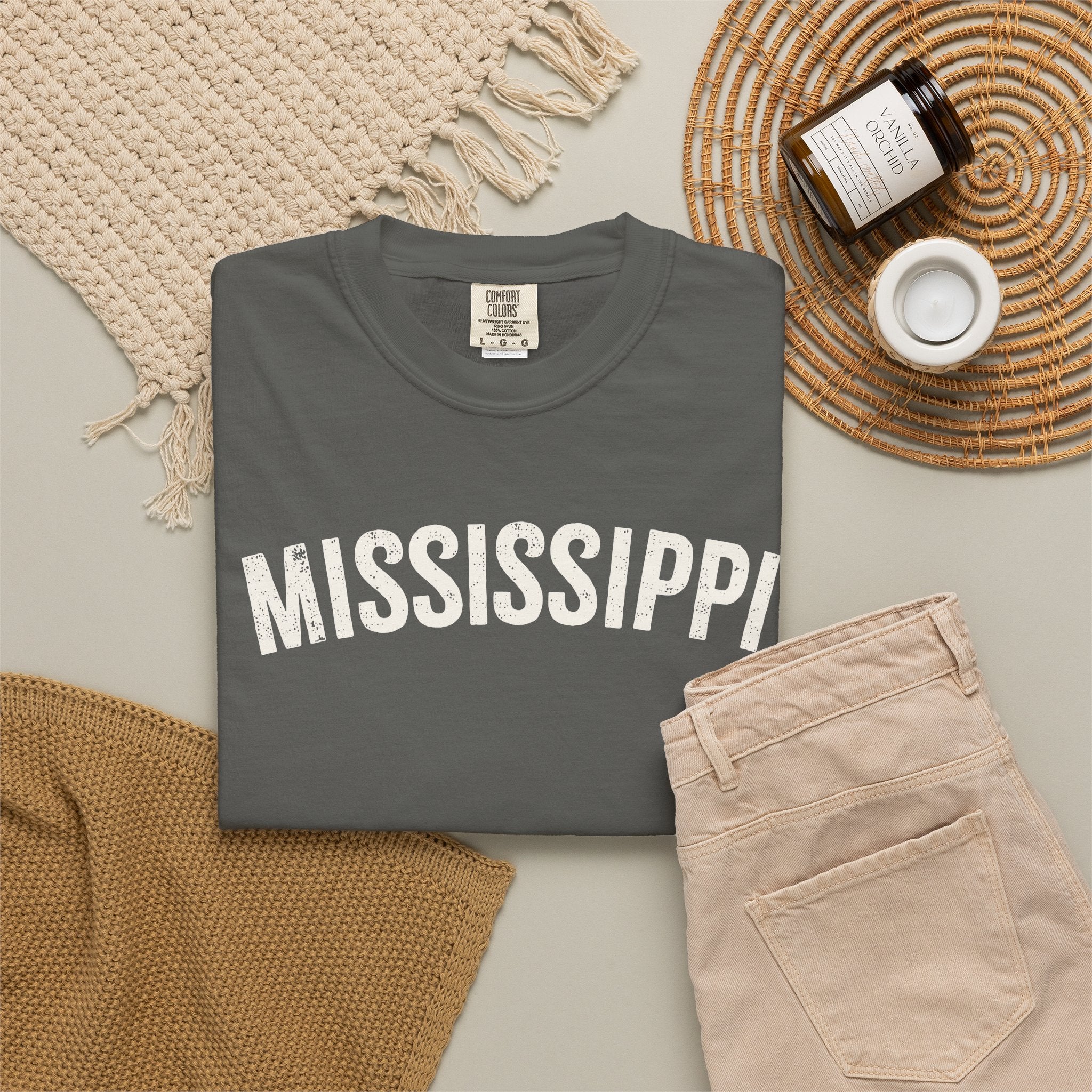 Mississippi Arch Tee - Bone Color Lettering
