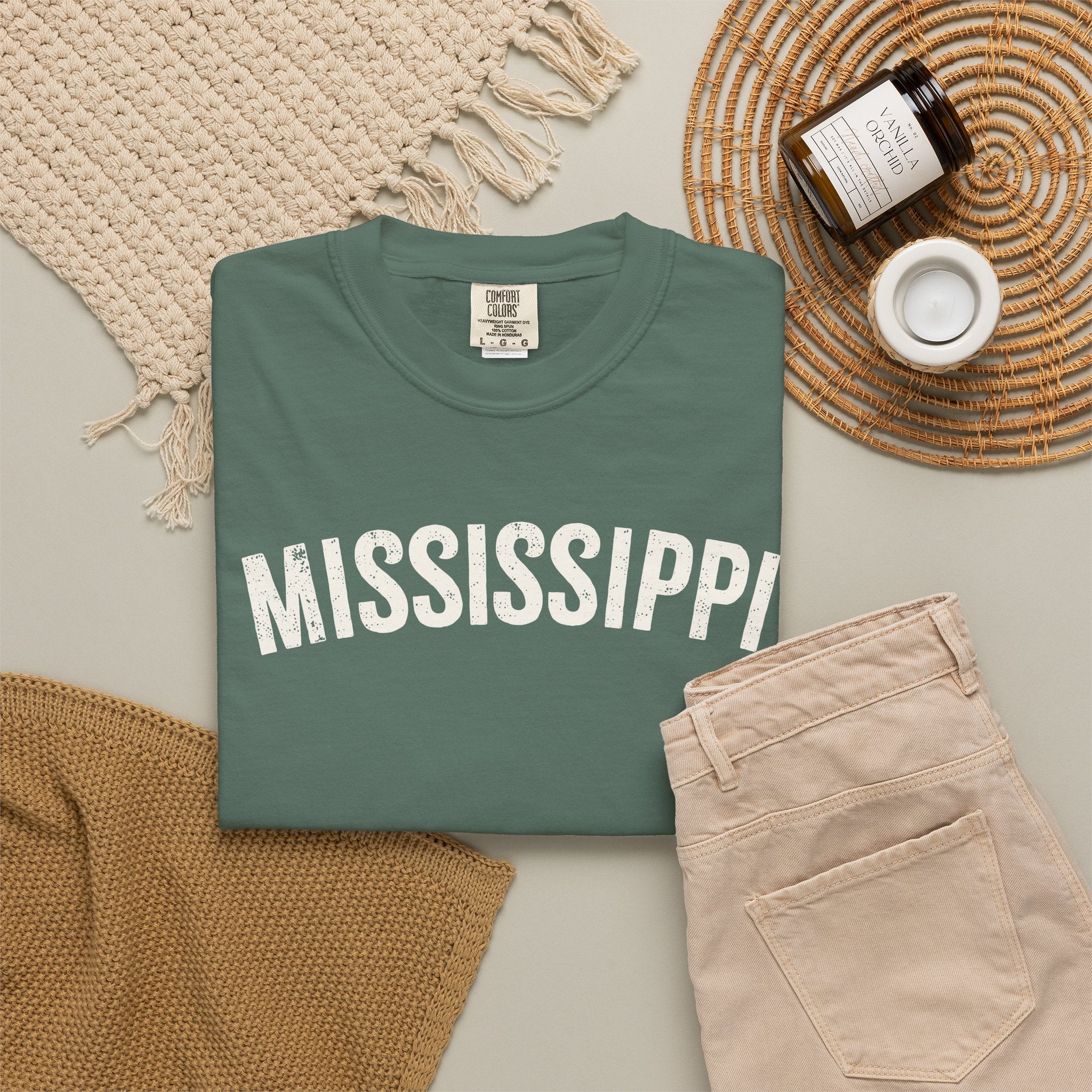 Mississippi Arch Tee - Bone Color Lettering