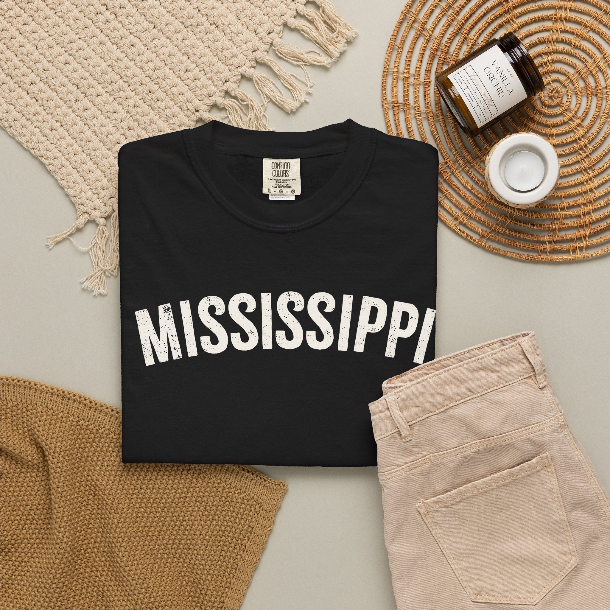Mississippi Arch Tee - Bone Color Lettering